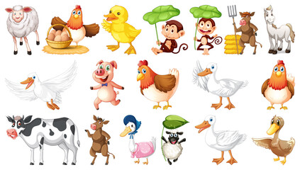 Sticker - Farm animals on white background