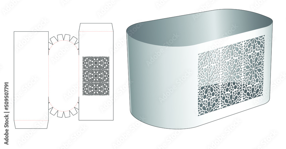 stenciled box die cut template and 3D mockup Stock Vector | Adobe Stock