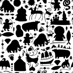 Wall Mural - Seamless pattern with North People Lifestyle. Sketch for your design