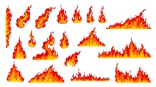 Cartoon Fire Flames, Bonfire Burn And Hot Red Fireballs. Vector Fire Flames Of Hell Blaze And Heat, Firewall Or Wildfire And Burning Torch, Flammable Symbols And Fire Flame Effects
