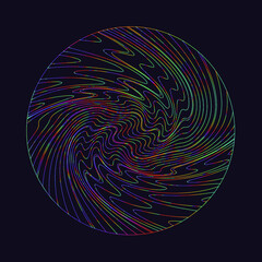 Poster - Holographic circle with pattern of glitched and distorted lines. Trendy logotype template.