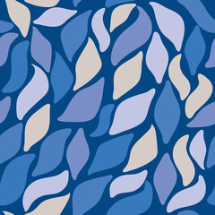 Poster - Leaves on the surface are blue. Seamless pattern of simple leaves for print and interior. Vector decor from leaves.