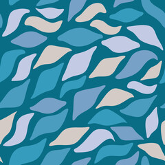 Fototapete - Leaves on the surface are turquoise. Seamless pattern of simple leaves for print and interior. Vector decor from leaves.