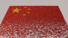 Chinese Banner Background, With People Gathering To Form The Flag Of China.