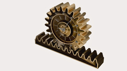 Wall Mural - Table clock in the form of rack and pinion gear. isolated. 3D Rendering