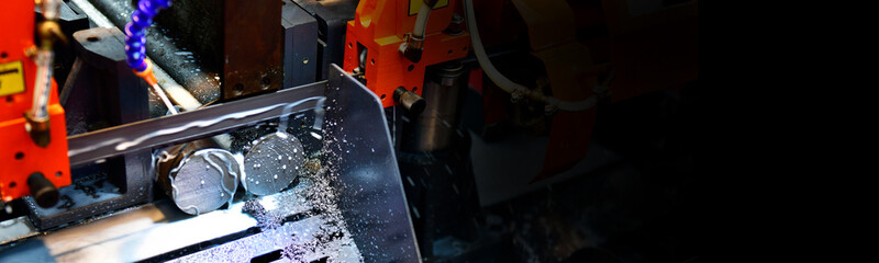 Wall Mural - industrial metal working cutting process the raw material bar clamping on the cnc lathe machine, cop