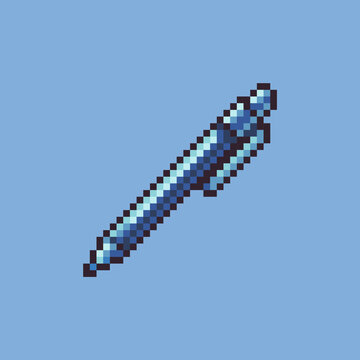 Fully edited pixel art style pen icon isolated on a white background for games, mobile applications, poster design and printed purpose.