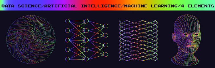 Poster - Set of images in sci-fi futuristic style. Concept illustrations for neural network and artificial intelligence subjects.