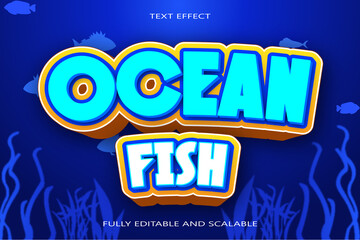 Ocean fish editable Text effect 3 Dimension emboss carton style