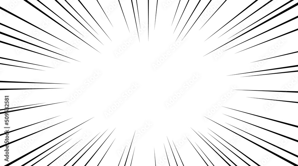 Manga speed burst frame. Radial anime speed lines. Crash