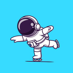 cute astronaut playing ice skating cartoon vector icon illustration. science sport icon concept isol