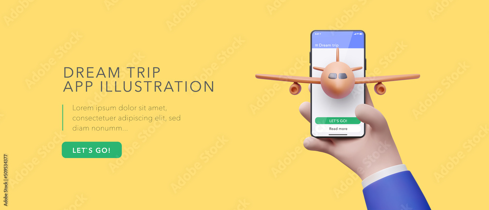 Marketing banner for a travel search application in 3d realistic style ...