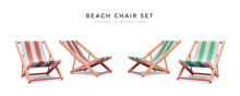 Set Of 3d Realistic Beach Chairs With Shadow Isolated On White Background. Vector Illustration