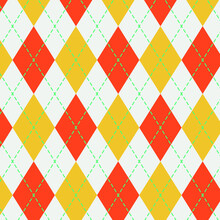 Yellow And Orange Trendy Argyle Seamless Pattern - Modern Design In Teal, White, And Green