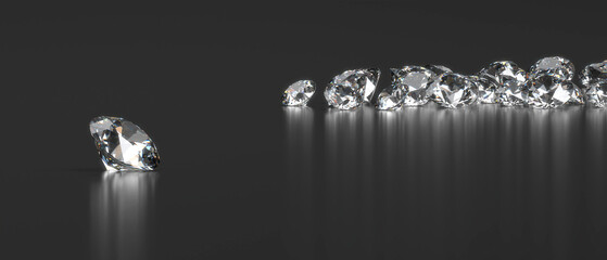 Poster - Round Diamonds group placed on dark glossy  background, 3d rendering