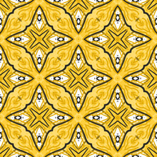 Oriental Vector Pattern. Talavera Pottery. Azulejos Portugal. Turkish Ornament. Spanish Porcelain. Ceramic Tableware, Folk Print. Ethnic Background. Mediterranean Seamless Yellow Wallpaper