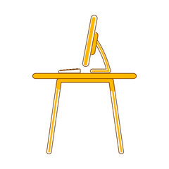 Fototapete - Workspace semi flat color vector object. Full sized item on white. Workplace with computer. Office desk arrangement simple cartoon style illustration for web graphic design and animation