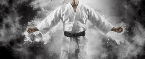 Wall Mural - Man in white kimono with black belt