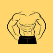 © SATYATEJA - Muscular body of young man vector isolated. Muscled male torso with abs. Fitness logo.