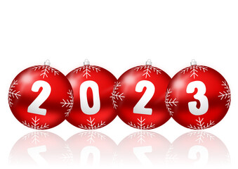 Aufkleber - New Years 2023 card with red Christmas baubles isolated on white background with empty copy space for your text