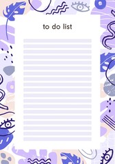 Poster - To Do List page template. Planners, organizers paper design with lines for plan, notes. Modern trendy notebooks sheet background with border pattern in doodle style. Flat graphic vector illustration