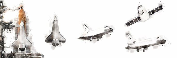 Wall Mural - space shuttle watercolor style. illustration.