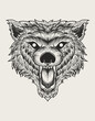 Illustration roaring wolf head on white background