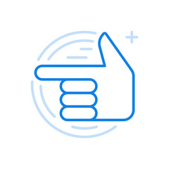 Poster - Hand points to left vector line icon. Direction pointer gesture.