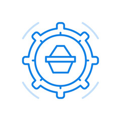 Poster - Shopping delivery process vector line icon. Payment technology and quality delivery.