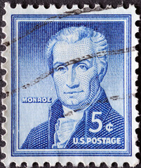 Wall Mural - UNITED STATES - CIRCA 1954: a postage stamp from UNITED STATES , showing a portrait of the President of the USA James Monroe (1758-1831) . Circa 1954