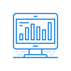 Poster - Online statistics vector line icon. Monitor with infographic progress bars on screen.