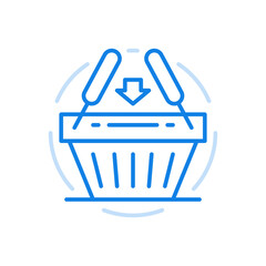 Poster - Adding shopping to cart vector line icon. Purchase and download of goods from market and supermarket.