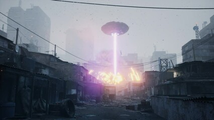 Poster - an unidentified flying object blasts the city slums with an alien weapon. the apocalypse that was se