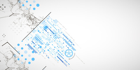 Abstract background on technological and scientific topics. Plexus effect with various techno details with a place under the text. Vector format.