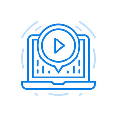 Poster - Watching web video vector line icon. Cinematographic film with web player.