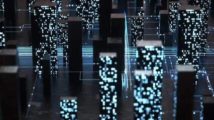 Wall Mural - abstract futuristic city data building 3d rendered