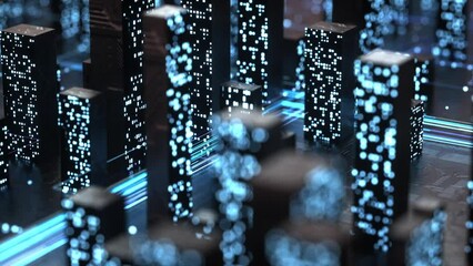 Wall Mural - abstract futuristic city data building 3d rendered