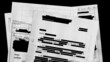 Redacted document montage with photocopy textures and black background