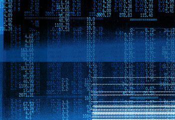 Blue computer glitch texture with scrolling numbers