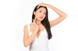 © Png - Video - Photo - Portrait of young beautiful sexy asian woman wearing a white dress pose with empty space.