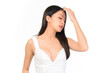 © Png - Video - Photo - Portrait of young beautiful sexy asian woman wearing a white dress pose with empty space.