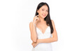 © Png - Video - Photo - Portrait of young beautiful sexy asian woman wearing a white dress pose with empty space.