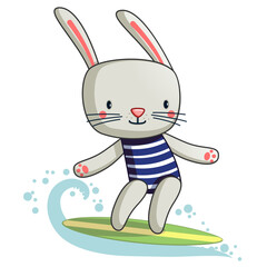 Wall Mural - cute rabbit riding a wave