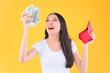 © Png - Video - Photo - pretty asian female count the money in the wallet.