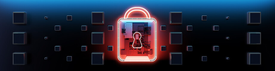Aufkleber - Digital Lock Symbol. This image showcases a glowing digital lock symbol overlaid on a high-tech circuit board, representing cybersecurity and data protection in modern technology.