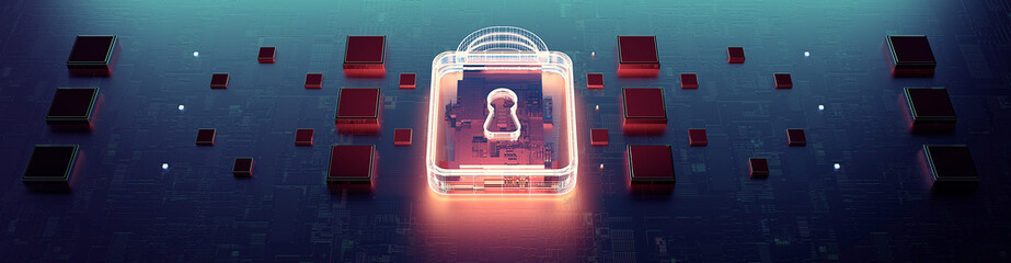Aufkleber - Technology background security concept/Cyber security concept.  Illustrates cyber data security or information privacy idea in mother server is processing the data.
