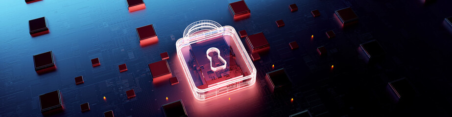 Aufkleber - Technology background security concept/Cyber security concept.  Illustrates cyber data security or information privacy idea in mother server is processing the data.