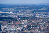 Fototapeta Miasto - Aerial view of City of Zürich seen from local mountain Uetliberg on a sunny spring day. Photo taken May 18th, 2022, Zurich, Switzerland.