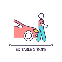 Poster - Driver and car owner RGB color icon. Person who drives automobile. Motor vehicle. Mean of transportation. Isolated vector illustration. Simple filled line drawing. Editable stroke. Arial font used