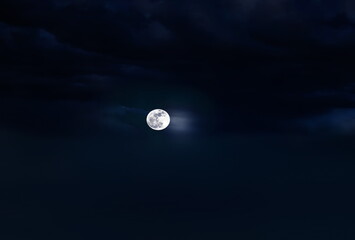 Wall Mural - full moon on dark blue starry sky milky way galaxy nebula nature landscape